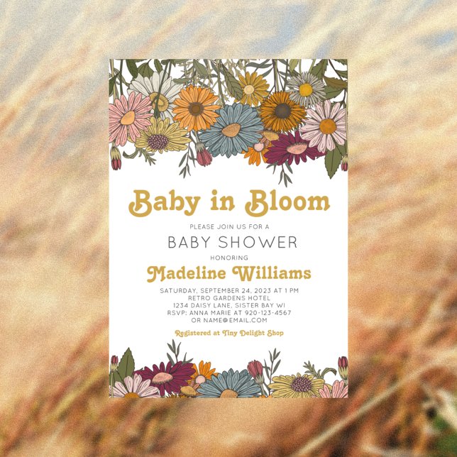 Invitación Bebé retro en el Baby Shower de Bloom Daisy (Subido por el creador)