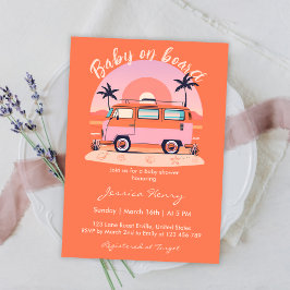 Invitación Bebé retro naranja a bordo de la camioneta ventila