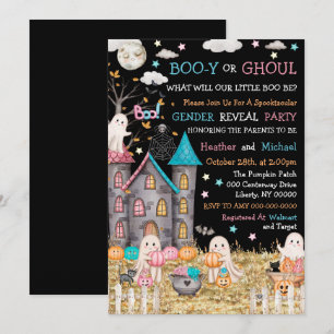 Invitación Bebé Revelación de Género en Halloween Pastel Fies