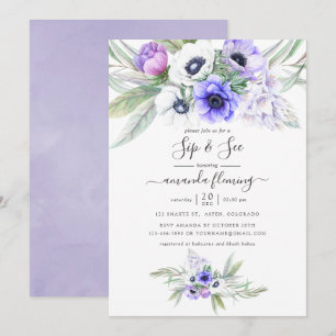 Invitación Bebé Revelación Pastel Violeta Floral