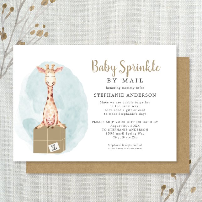 Invitación Bebé rociado por correo - jirafa neutral + caja (Subido por el creador)