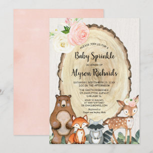 Invitación Bebé rociando chicas de bosque rústicos amigos del