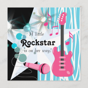 Invitación Bebé Rockstar con Tiburón Azul Rosa y Verde Agua B