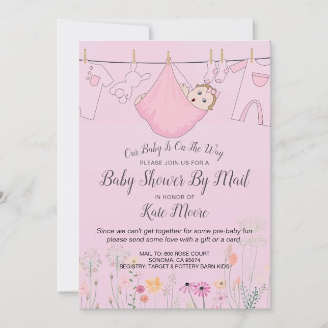 Invitación Bebé Rosa Baby Shower Por Correo (Anverso)
