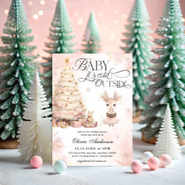 Invitación Bebé rosa bebé ciervo está frío fuera de Baby Show