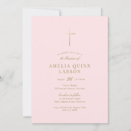 Invitación Bebé Rosa Bebé Sencillo Elegante Baptismo De La Cr