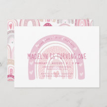 Bebé Rosa Boho Arcoiris Primer cumpleaños