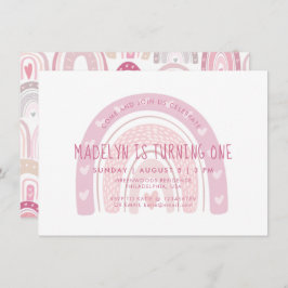Invitación Bebé Rosa Boho Arcoiris Primer cumpleaños