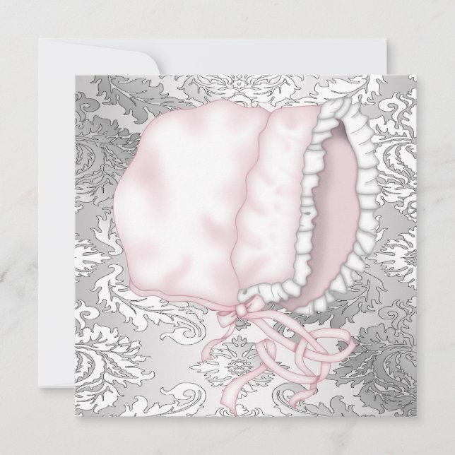 Invitación Bebé Rosa Bonnett Damask Baby Shower (Anverso)