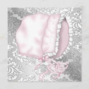 Invitación Bebé Rosa Bonnett Damask Baby Shower
