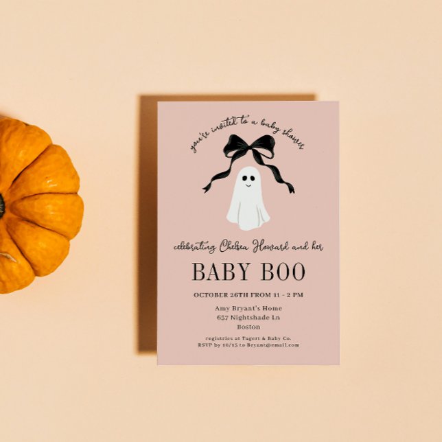 Invitación Bebé Rosa Boo Ghost Halloween Baby Shower (soft pink halloween baby shower invitation welcomes the little boo that's almost due with a ghost)