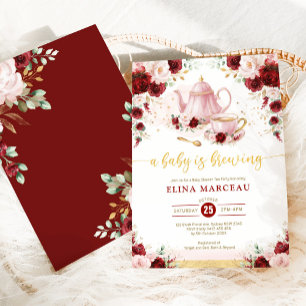 Invitación Bebé rosa borgoñona elabora Fiesta de té de ducha