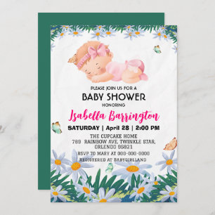 Invitación Bebé Rosa Cute Niña Daisy flores bebé ducha