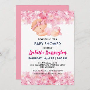Invitación Bebé Rosa Cute Niña Daisy flores bebé ducha