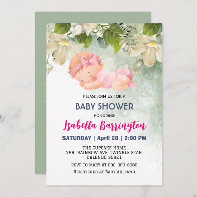 Invitación Bebé Rosa Cute Niña Daisy flores bebé ducha (Anverso / Reverso)