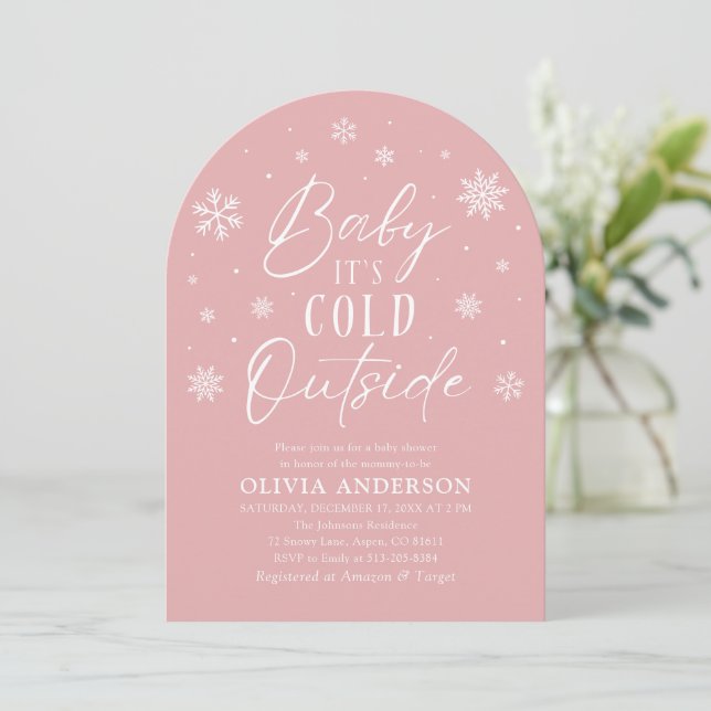 Invitación Bebé rosa de invierno hace frío fuera de Baby Show (Anverso de pie)