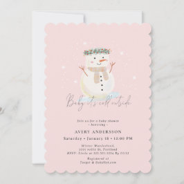 Invitación Bebé rosa de muñeco de nieve hace frío fuera de Ba