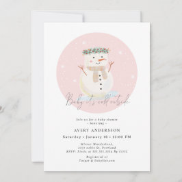 Invitación Bebé rosa de muñeco de nieve hace frío fuera de Ba