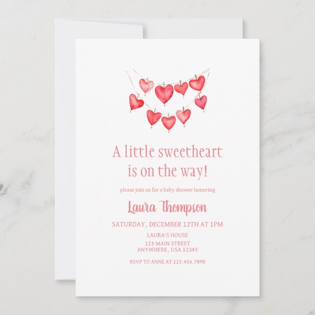 Invitación Bebé Rosa de San Valentín (Anverso)