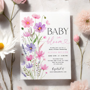 Invitación Bebé rosa dulce en el florecimiento de flores silv