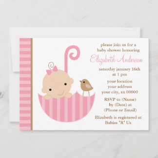 Invitación Bebé rosa en el Baby Shower de los paraguas