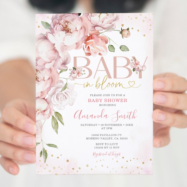 Invitación Bebé rosa en el Chica de flores de sangre Baby Sho (Subido por el creador)