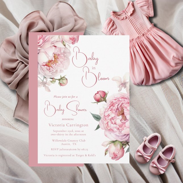 Invitación Bebé rosa en el floreciente Baby Shower moderno (Subido por el creador)