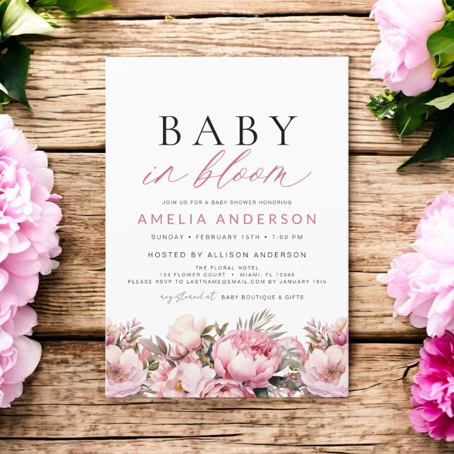 Invitación Bebé rosa en un Baby Shower elegante (Subido por el creador)