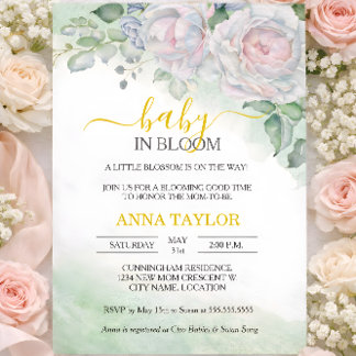 Invitación Bebé Rosa en un Baby Shower floral