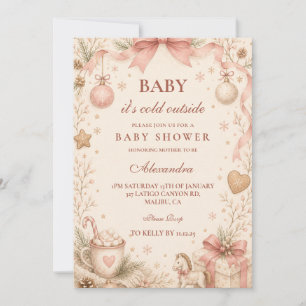 Invitación Bebé Rosa Fuera Hace Frío Baño de Bebé