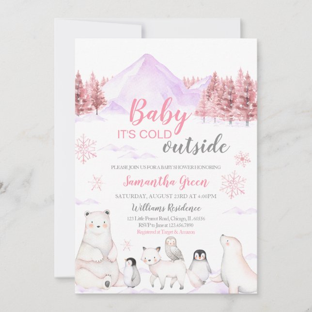 Invitación Bebé rosa hace frío fuera de Baby Shower (Anverso)