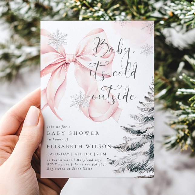 Invitación Bebé rosa hace frío fuera del Baby Shower Chica de (Subido por el creador)