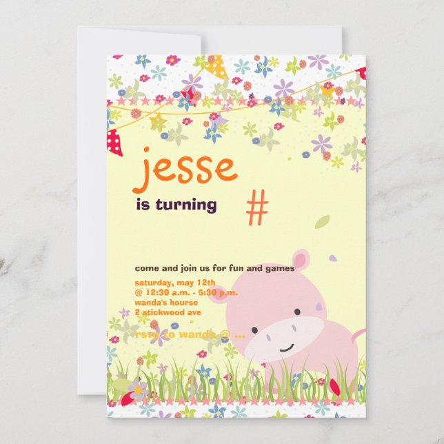 Invitación Bebé rosa Hippo Fiesta/foto personalizada (Anverso)