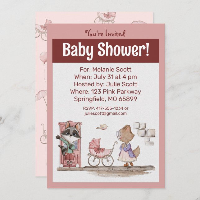 Invitación Bebé rosa lindo Baby Shower (Anverso / Reverso)