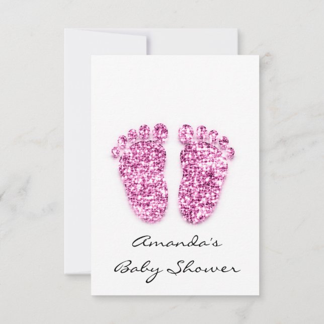 Invitación Bebé Rosa Niña Ducha Pies Fuchsia Blanca (Reverso)