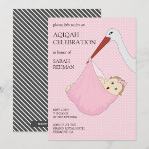 Invitación Bebé rosa pájaro pequeño Aqiqah
