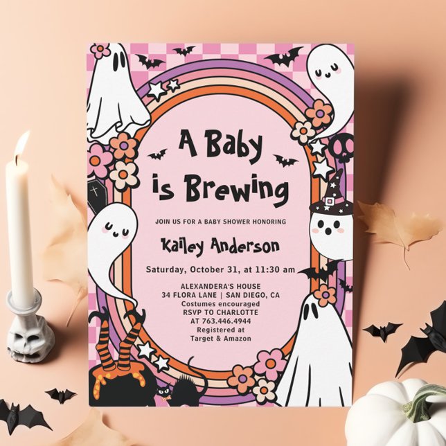 Invitación Bebé rosa prepara Baby Shower de Halloween (Subido por el creador)