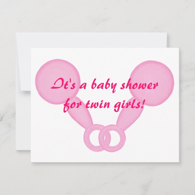 Invitación Bebé rosa Rattles Chicas gemelos invitan a duchars (Anverso)