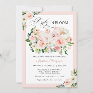 Invitación Bebé rosa Rubor en un Baby Shower floral