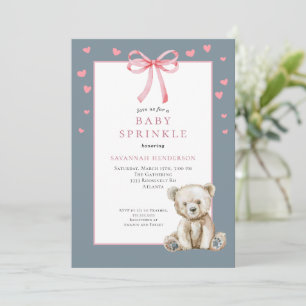 Invitación Bebé Rosa y Azul con Lindo Oso de Peluche y Lazo