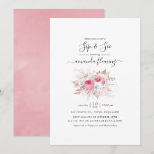 Invitación Bebé rosa y oro floral Sip y Ver