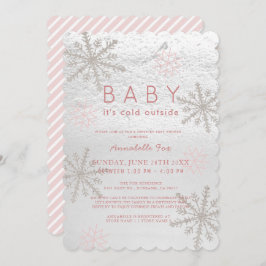 Invitación Bebé rosado con copo de nieve con Baby Shower en f
