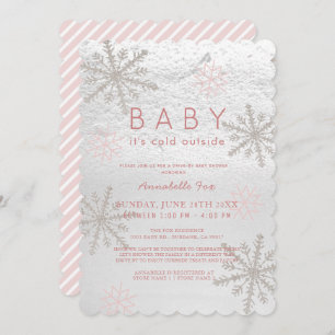 Invitación Bebé rosado con copo de nieve con Baby Shower en f