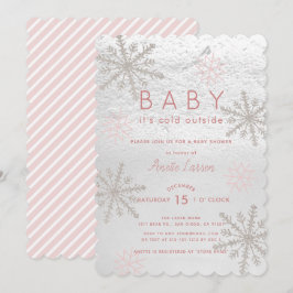 Invitación Bebé rosado con copo de nieve frío fuera de Baby S