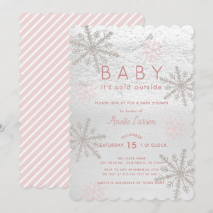 Invitación Bebé rosado con copo de nieve frío fuera de Baby S
