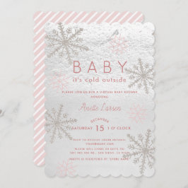 Invitación Bebé rosado de copo de nieve con Baby Shower virtu