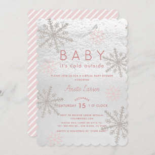 Invitación Bebé rosado de copo de nieve con Baby Shower virtu