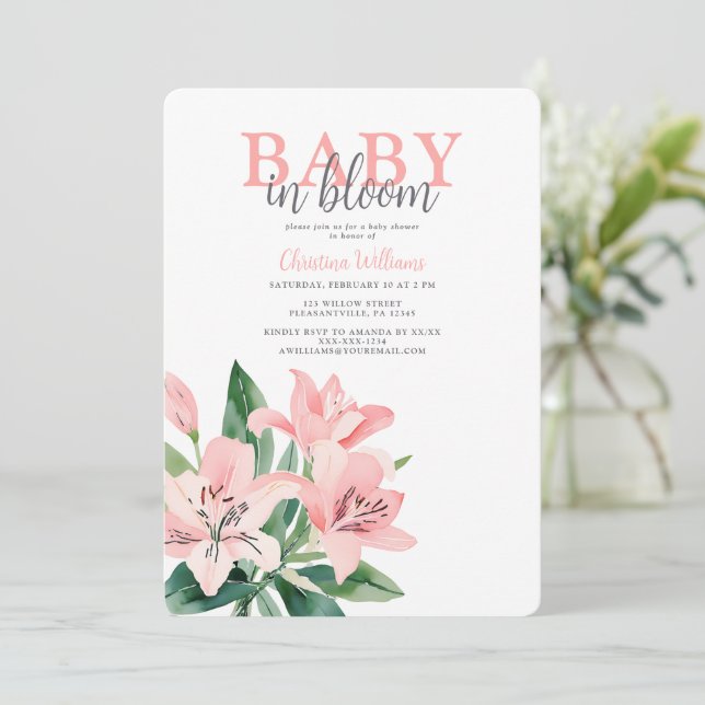Invitación Bebé rosado en Baby Shower, Chica de sangre (Anverso de pie)