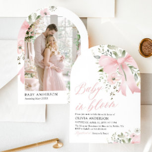 Invitación Bebé rosado en Baby Shower, Chica floral en flor