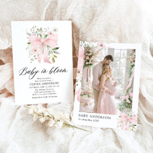 Invitación Bebé rosado en Baby Shower, Chica floral en flor